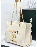 CHANEL LOGO CHARMS DEAUVILLE TOTE BAG FULL SET