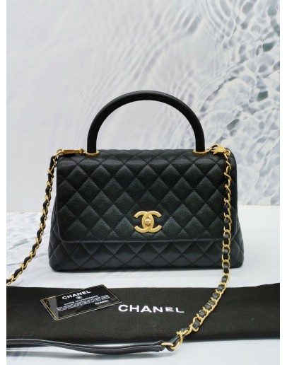 CHANEL COCO HANDLE BAG IN BLACK CAVIAR LEATHER