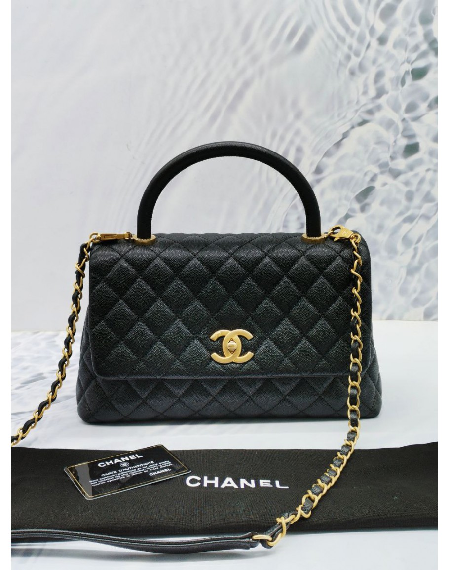 Túi Chanel Coco Mini Handle đen da lambskin lót da 19cm best quality