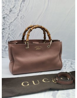 GUCCI BAMBOO GRAINED CALFSKIN LEATHER TOTE BAG