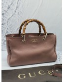 GUCCI BAMBOO GRAINED CALFSKIN LEATHER TOTE BAG