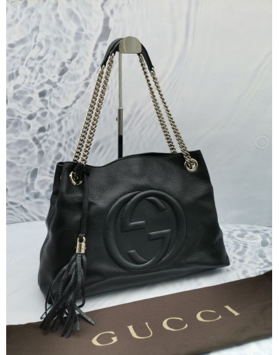 GUCCI SOHO PEBBLED LEATHER SHOULDER BAG