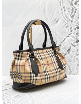 BURBERRY HAYMARKET CHECK CANVAS TOTE BAG