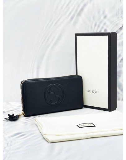 GUCCI SOHO PEBBLED LEATHER ZIPPY WALLET