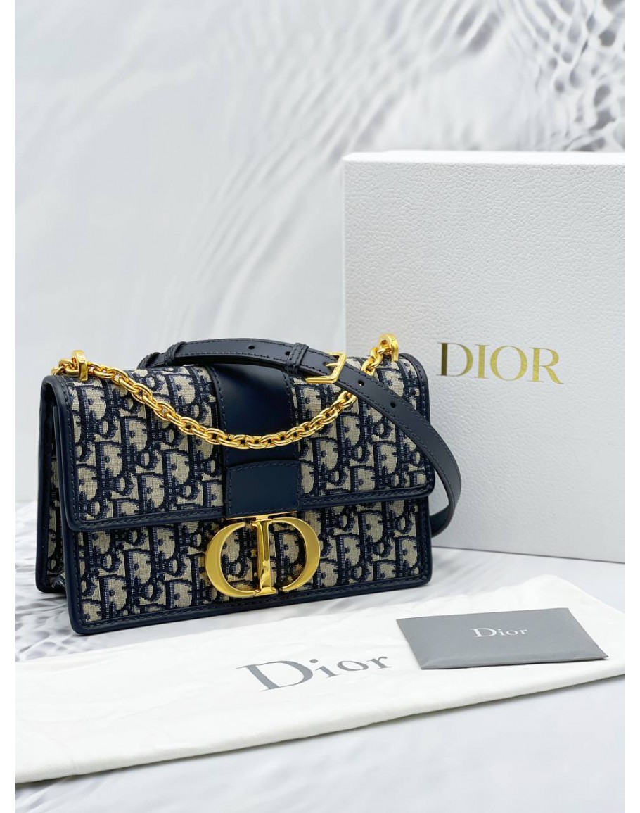 C.DIOR 30 MONTAIGNE CHAIN BAG Blue Dior Oblique Jacquard