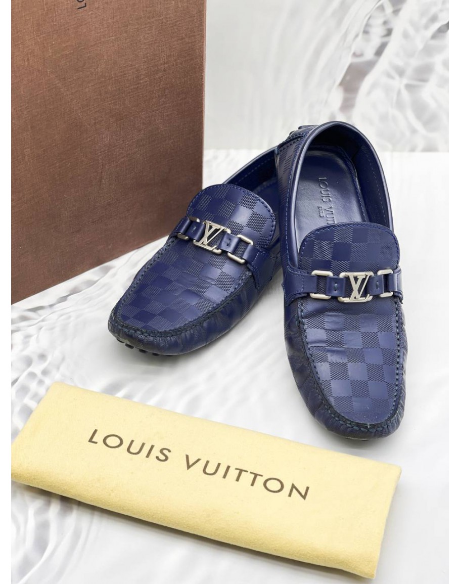 Louis Vuitton Men's Navy Blue Leather Driving Moccasins Sz 9