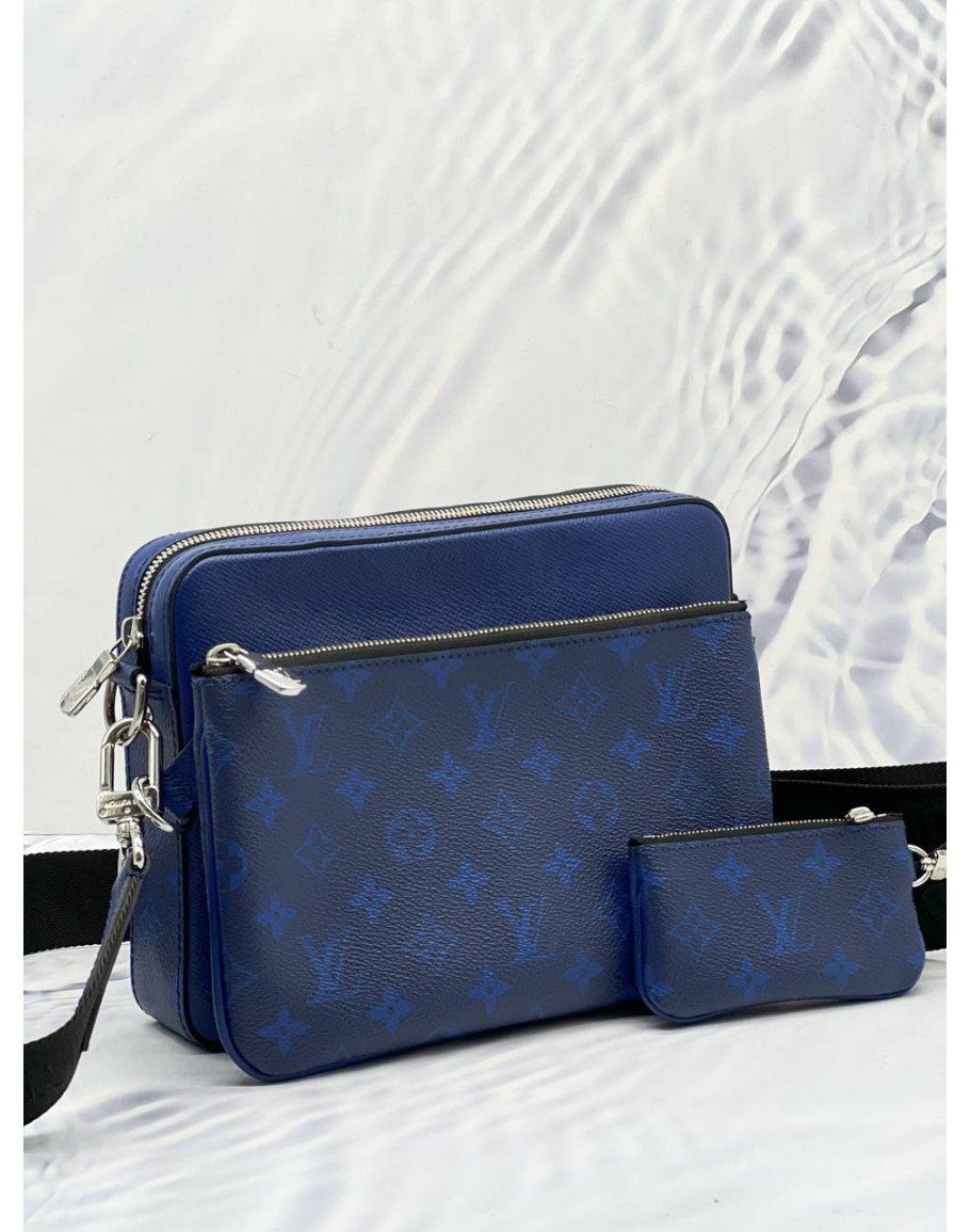 Louis Vuitton Trio Messenger Cobalt Blue in Monogram Coated Canvas/Taiga  Cowhide Leather with Silver-tone - US