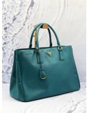 PRADA GREEN SAFFIANO LUX LEATHER LARGE DOUBLE ZIP TOTE BAG