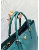 PRADA GREEN SAFFIANO LUX LEATHER LARGE DOUBLE ZIP TOTE BAG