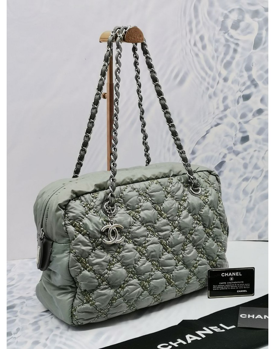 CHANEL Grained Calfskin Stitched Flap Grey 494674