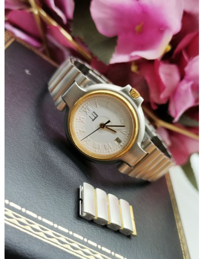 DUNHILL MILLENNIUM DATE WHITE DIAL VINTAGE 26MM LADIES WATCH