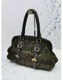 PRADA GREEN / BROWN TESSUTO GAUFRE NYLON AND LEATHER FRAMED SATCHEL BAG