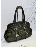 PRADA GREEN / BROWN TESSUTO GAUFRE NYLON AND LEATHER FRAMED SATCHEL BAG