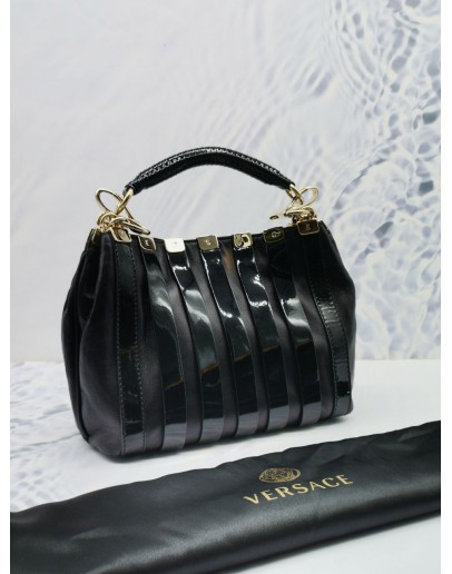 VERSACE PATENT LEATHER TRIM HOBO BAG