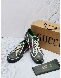 GUCCI OFF THE GRID WEBBING-TRIMMED MONOGRAM ECONYL CANVAS SNEAKERS SIZE 10