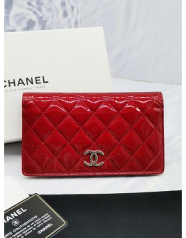 (BRAND NEW) CHANEL RED PATENT LEATHER LONG WALLET -FULL SET-