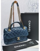 CHANEL ROCK CASTLE DISTRESSED BLUE CALFSKIN LEATHER FLAP BAG -FULL SET-