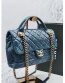 CHANEL ROCK CASTLE DISTRESSED BLUE CALFSKIN LEATHER FLAP BAG -FULL SET-