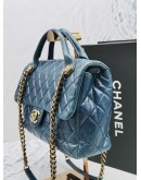 CHANEL ROCK CASTLE DISTRESSED BLUE CALFSKIN LEATHER FLAP BAG -FULL SET-