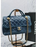 CHANEL ROCK CASTLE DISTRESSED BLUE CALFSKIN LEATHER FLAP BAG -FULL SET-