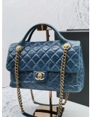 CHANEL ROCK CASTLE DISTRESSED BLUE CALFSKIN LEATHER FLAP BAG -FULL SET-