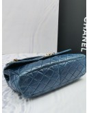 CHANEL ROCK CASTLE DISTRESSED BLUE CALFSKIN LEATHER FLAP BAG -FULL SET-