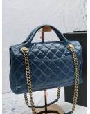 CHANEL ROCK CASTLE DISTRESSED BLUE CALFSKIN LEATHER FLAP BAG -FULL SET-