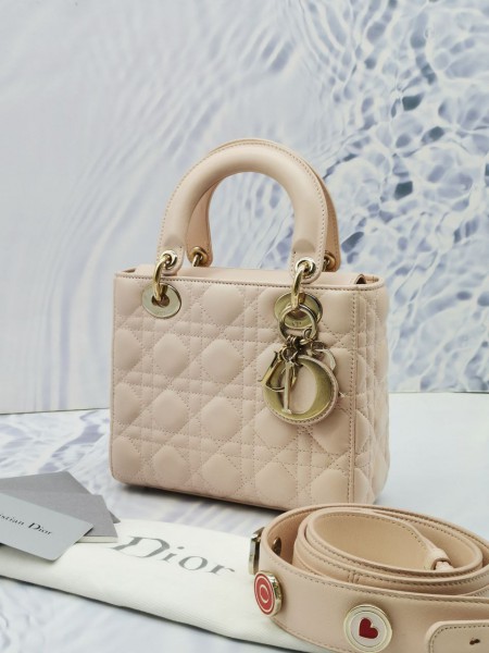 CHRISTIAN DIOR LADY DIOR SMALL PINK BAG WITH STRAP