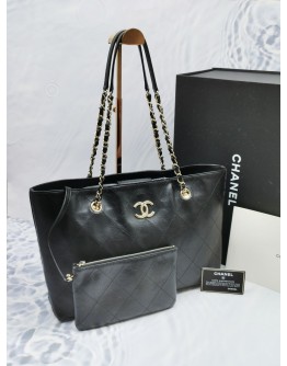 CHANEL LARGE CALFSKIN LEATHER SHOPPING BAG WITH POUCH -FULL SET-