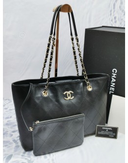 CHANEL LARGE CALFSKIN LEATHER SHOPPING BAG WITH POUCH -FULL SET-