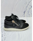 GIUSEPPE ZANOTTI BLACK LEATHER AND MESH ZIP SNEAKERS SIZE 36