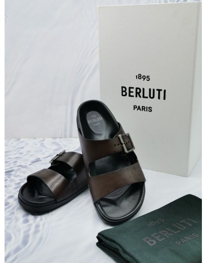 BERLUTI EGIO SCRITTO LEATHER SANDALS SIZE 6 -FULL SET-