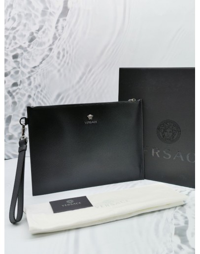 VERSACE BLACK SAFFIANO MEDUSA CLUTCH -FULL SET-