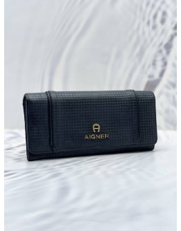 AIGNER EMBOSSED CALFSKIN LEATHER LONG FLAP WALLET