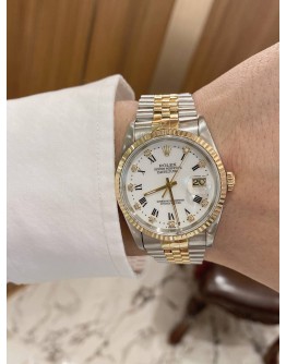 ROLEX OYSTER PERPETUAL DATEJUST 18K YELLOW GOLD DIAMOND DIAL REF 16233 36MM AUTOMATIC UNISEX WATCH