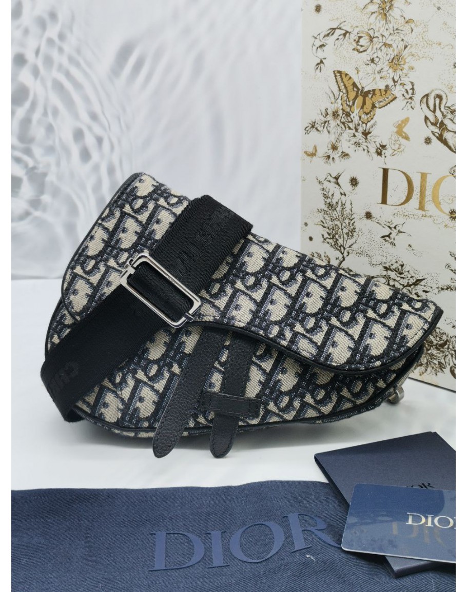 Mini Saddle Bag with Strap Blue Dior Oblique Jacquard