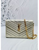 YSL SAINT LAURENT GOLD METALLIC MATELASSE LEATHER ENVELOPE WALLET ON CHAIN 