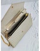 YSL SAINT LAURENT GOLD METALLIC MATELASSE LEATHER ENVELOPE WALLET ON CHAIN 