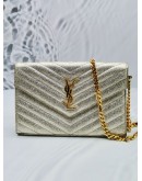 YSL SAINT LAURENT GOLD METALLIC MATELASSE LEATHER ENVELOPE WALLET ON CHAIN 