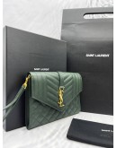 YSL SAINT LAURENT MONOGRAM ENVELOPE GRAINED CALFSKIN LEATHER CLUTCH -FULL SET-