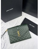 YSL SAINT LAURENT MONOGRAM ENVELOPE GRAINED CALFSKIN LEATHER CLUTCH -FULL SET-