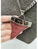 GIVENCHY SILVER SHARK TOOTH PENDANT NECKLACE IN RED