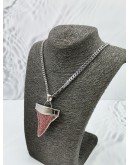 GIVENCHY SILVER SHARK TOOTH PENDANT NECKLACE IN RED