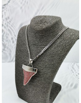 GIVENCHY SILVER SHARK TOOTH PENDANT NECKLACE IN RED