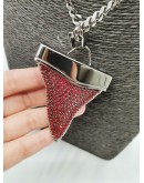 GIVENCHY SILVER SHARK TOOTH PENDANT NECKLACE IN RED