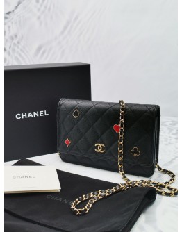 (MICROCHIP) 2023 CHANEL CAVIAR LEATHER WALLET ON CHAIN GHW -FULL SET-