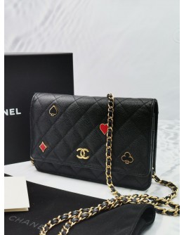 (MICROCHIP) 2023 CHANEL CAVIAR LEATHER WALLET ON CHAIN GHW -FULL SET-