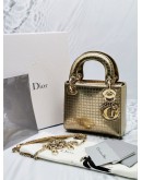 CHRISTIAN DIOR MINI LADY DIOR METALLIC LEATHER WITH CHAIN -FULL SET-