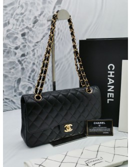 CHANEL CLASSIC MEDIUM DOUBLE FLAP BAG IN CAVIAR LEATHER GHW -FULL SET-