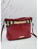 BURBERRY BURGUNDY HOUSE CHECK CANVAS AND LEATHER CROSSBODY BAG